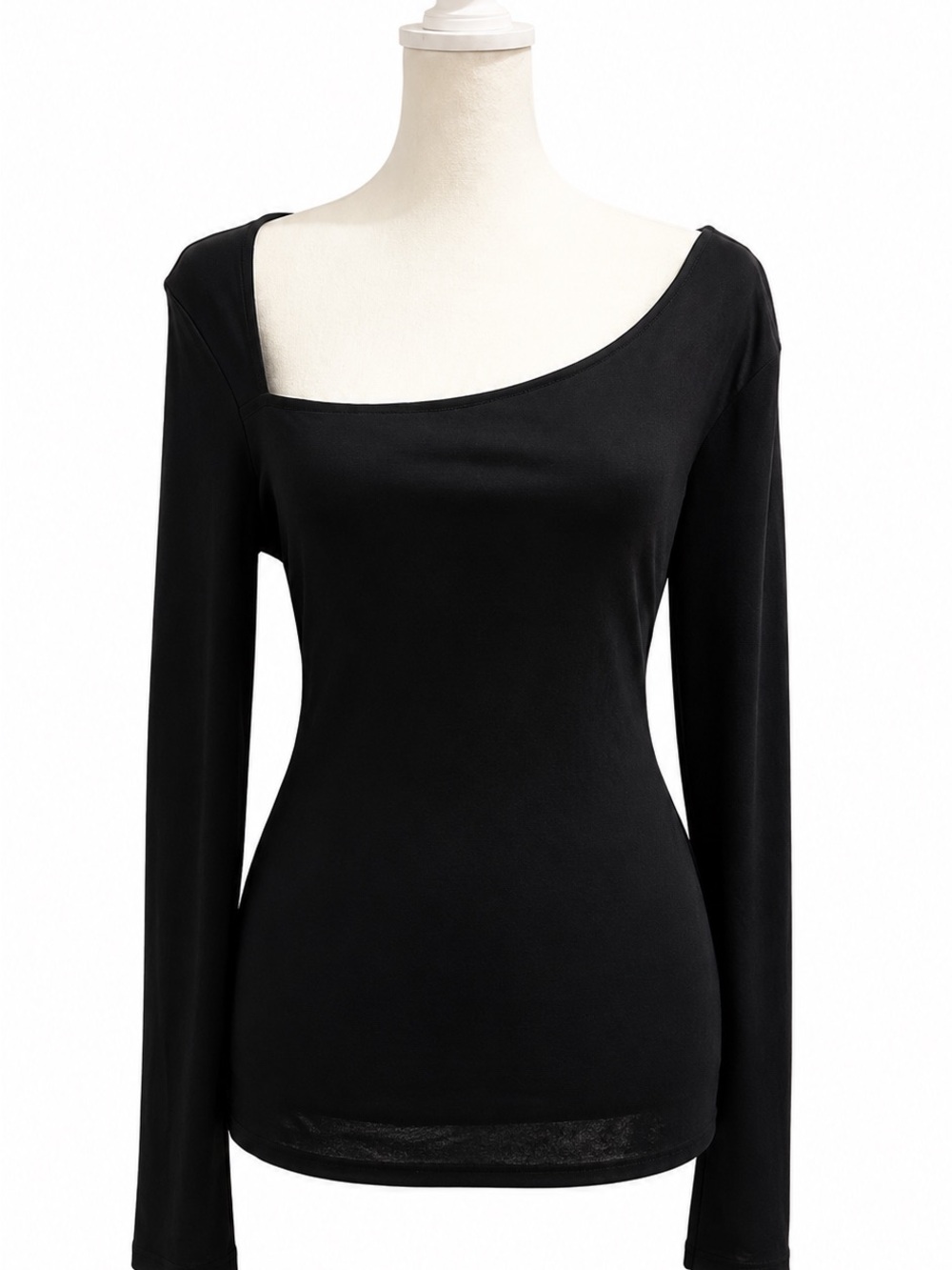 H&M Black Asymmetric Neck Long-Sleeve Top